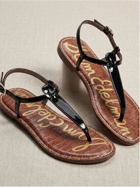 Sam Edelman Gigi Black & Brown Thong Sandals Size 9 Adjustable Strap Summer Lux